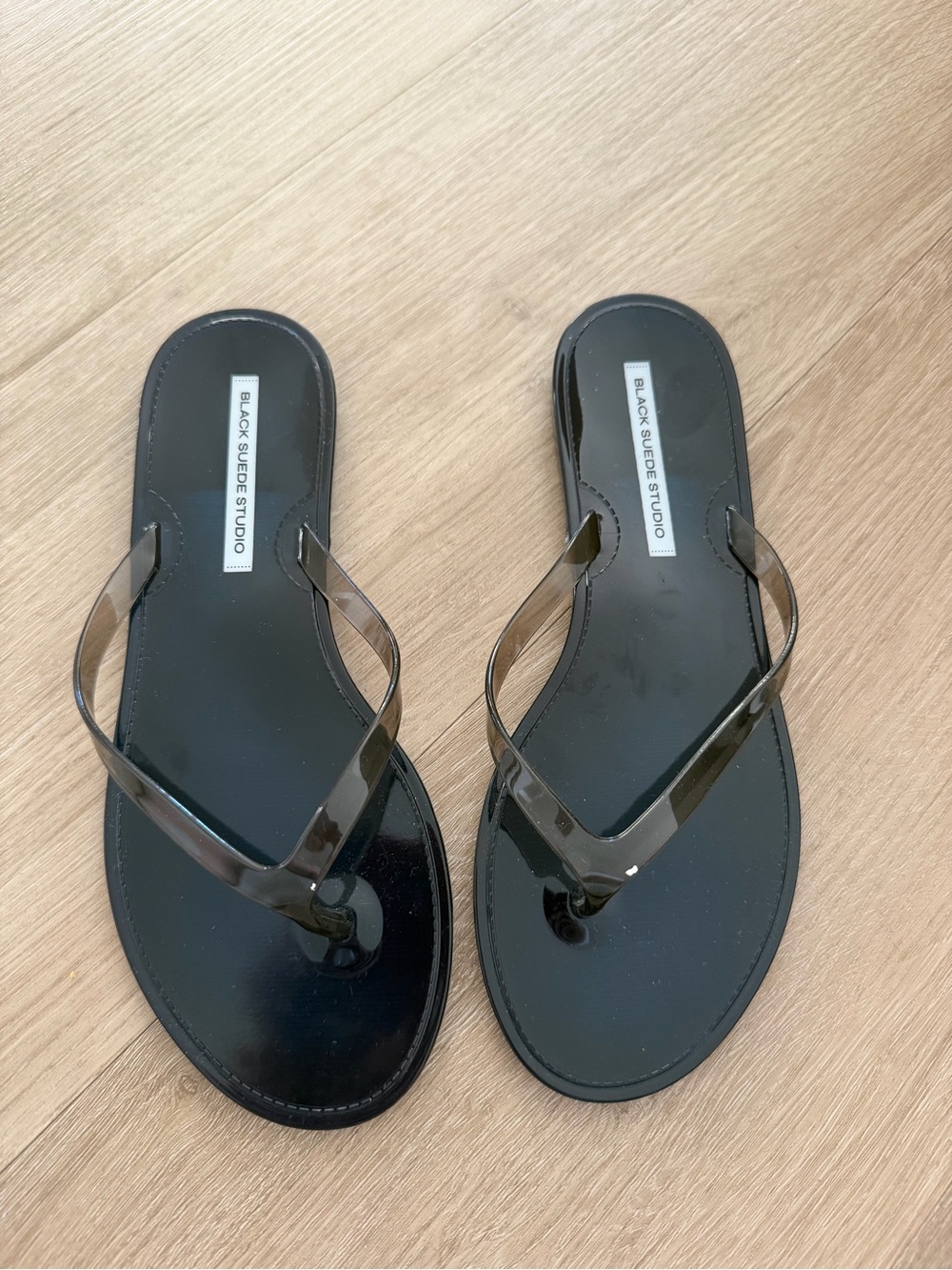 Black Suede Studio Jelly Flip Flops
